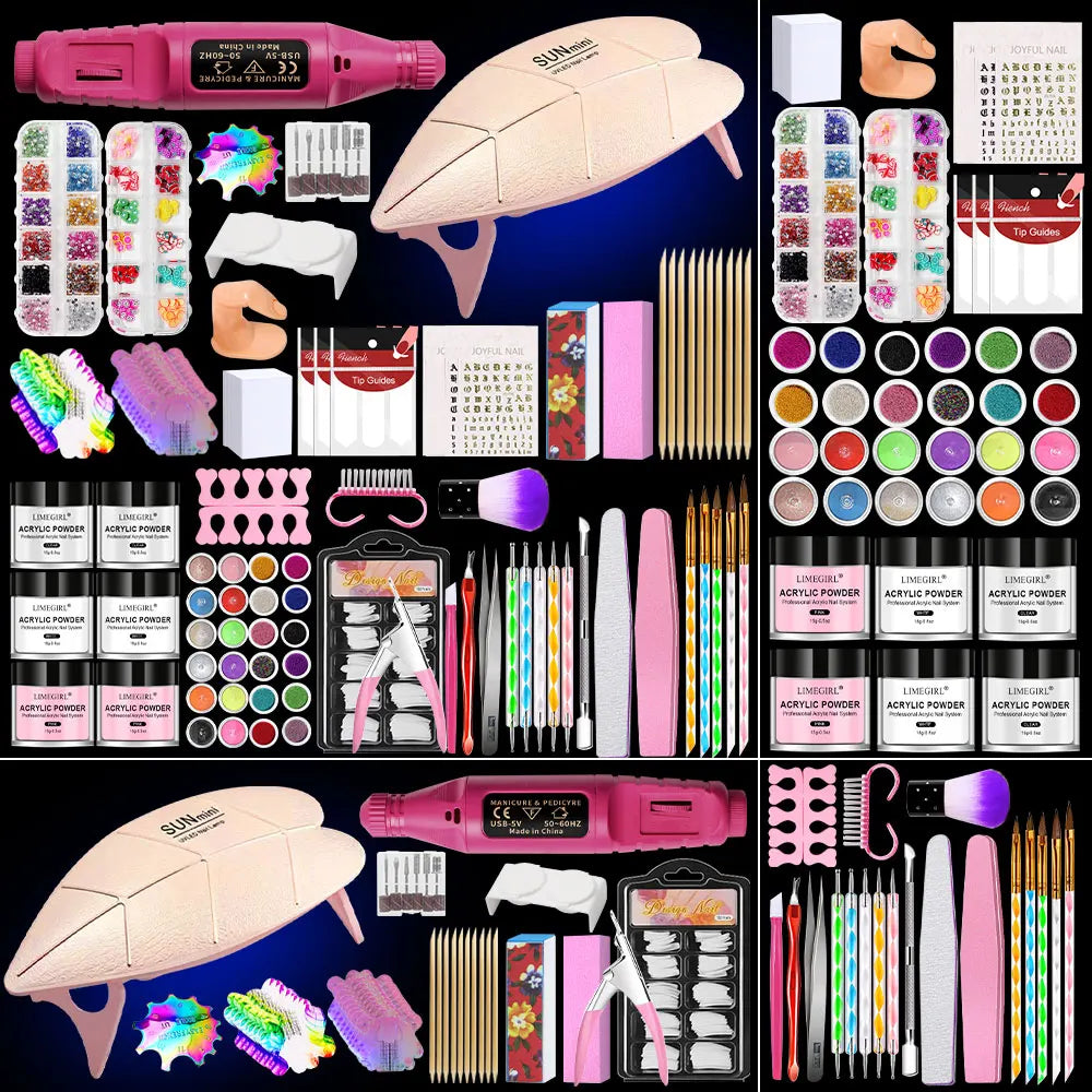 Acrylic Nail Kit for Beginner Professional Nails Kit Acrylic Set with Drill and U V Light 6 Colors Acrylic Powder Nail Art