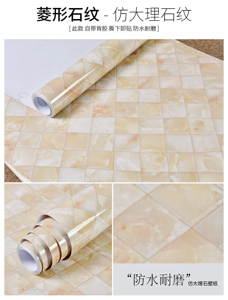60cm Kitchen oil sticker self-adhesive marble pattern waterproof cabinet stove countertop wallpaper desktop bathroom renovation