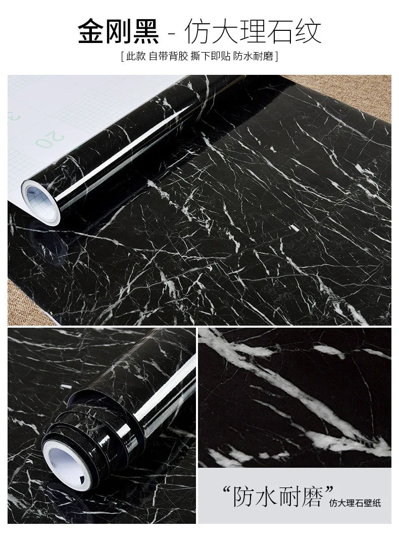 60cm Kitchen oil sticker self-adhesive marble pattern waterproof cabinet stove countertop wallpaper desktop bathroom renovation