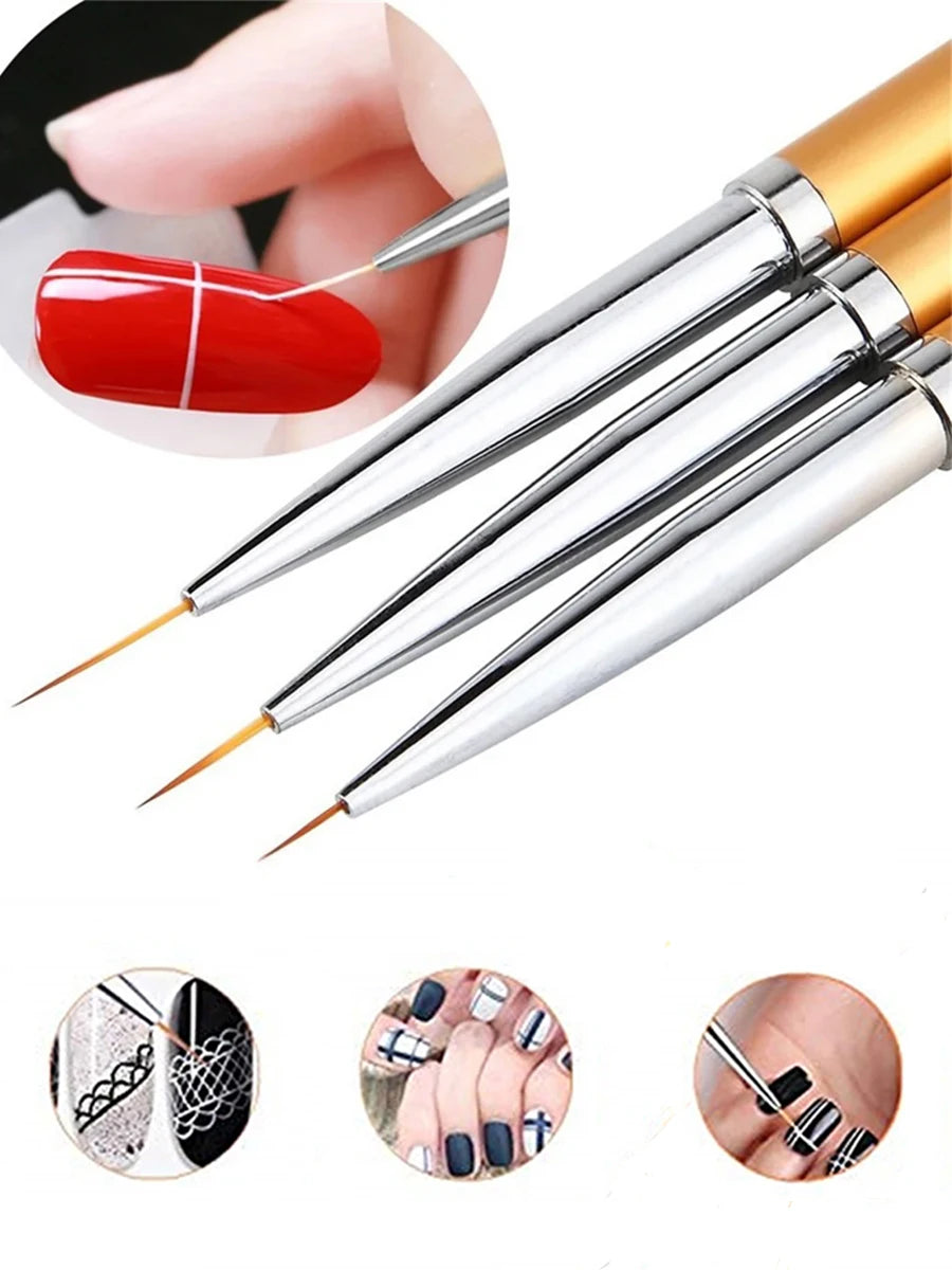 LINMANDA 3 Pcs Nails Art Liner Brushes Nails Painting Brush Nails Art Brushes Nails Art Drawing Pen Manicure Tool For Salons