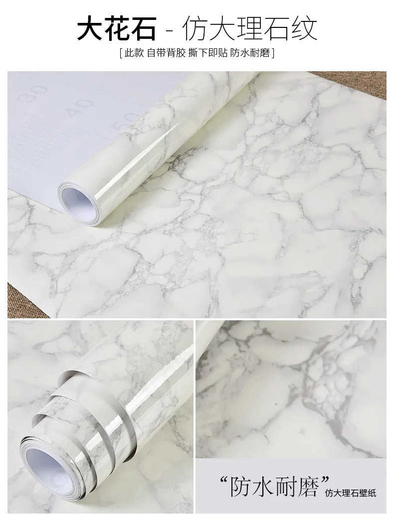 60cm Kitchen oil sticker self-adhesive marble pattern waterproof cabinet stove countertop wallpaper desktop bathroom renovation