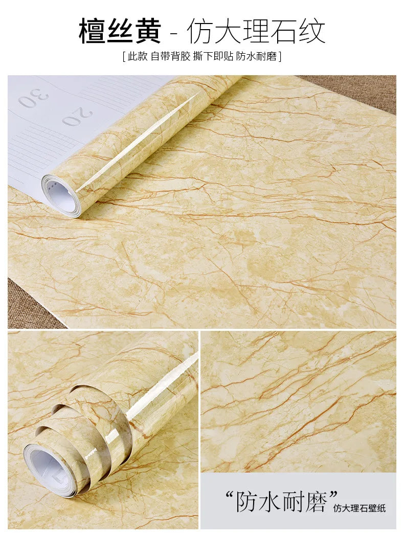 60cm Kitchen oil sticker self-adhesive marble pattern waterproof cabinet stove countertop wallpaper desktop bathroom renovation