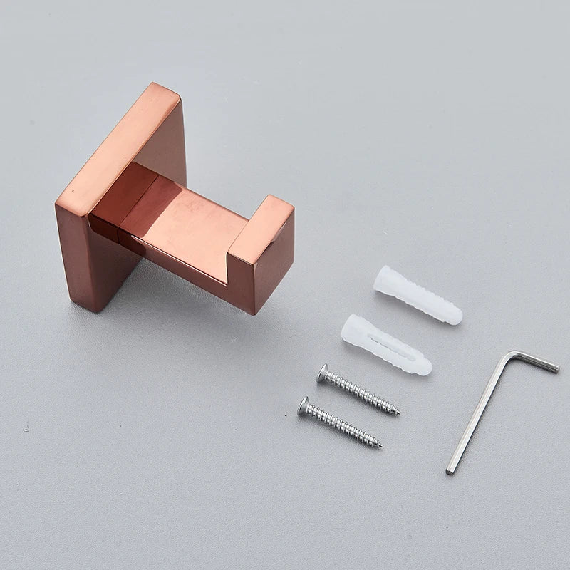 Rose Golden Accessories Set Wall-mounted Stainless Steel Clothes Hook Toilet Paper Holder Towel Bar Bathroom Hardware