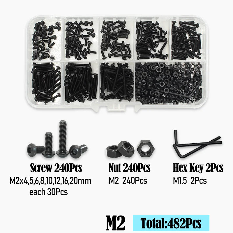 2510 to 142 Round Hex Cap Screw Kit M2 M2.5 M3 M4 M5 M6 Black 10.9 Grade Socket Button Head Allen Drive Machine Screws Bolt ISO7
