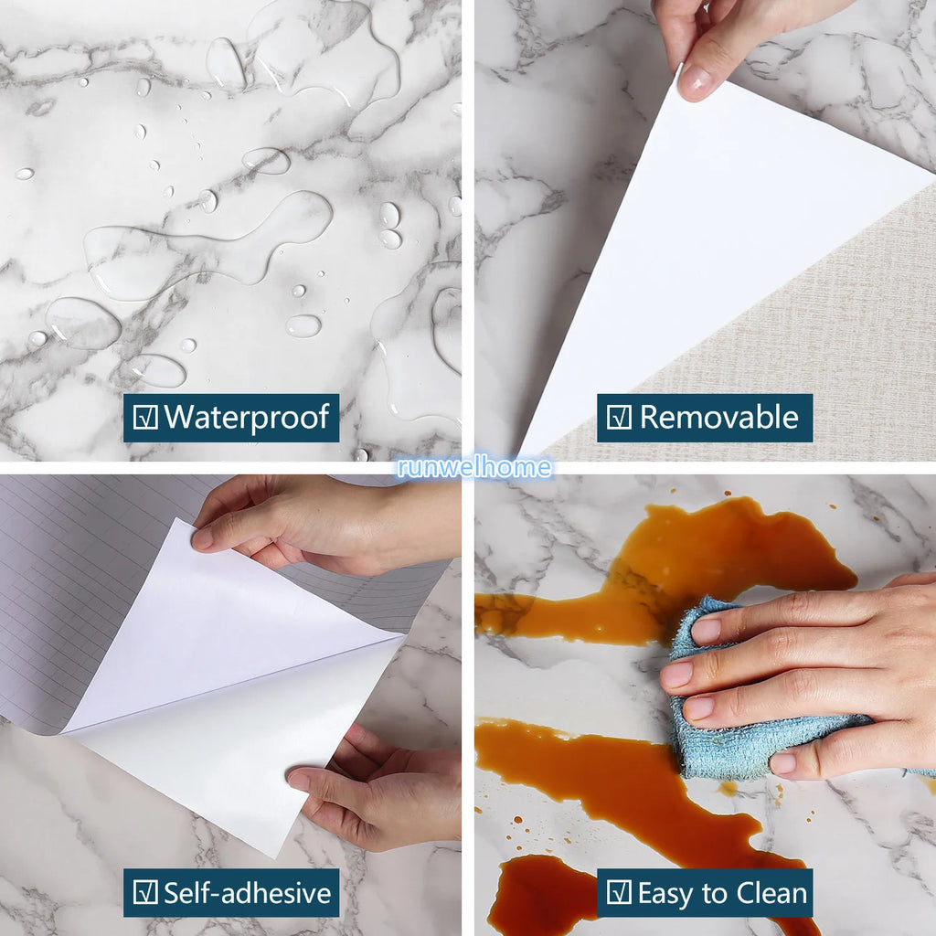 60cm Kitchen oil sticker self-adhesive marble pattern waterproof cabinet stove countertop wallpaper desktop bathroom renovation