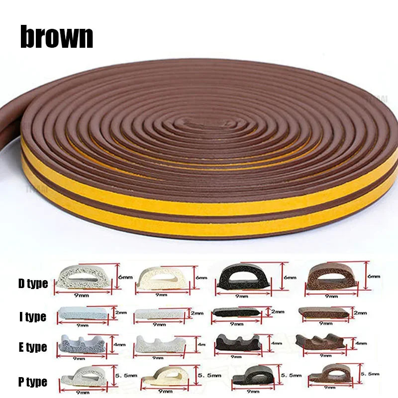 5m/10m Weather Stripping Door Seal Strip Type D Self-adhesive Draft Stopper Tape Window Insulation Noise Rubber Sealing Strip