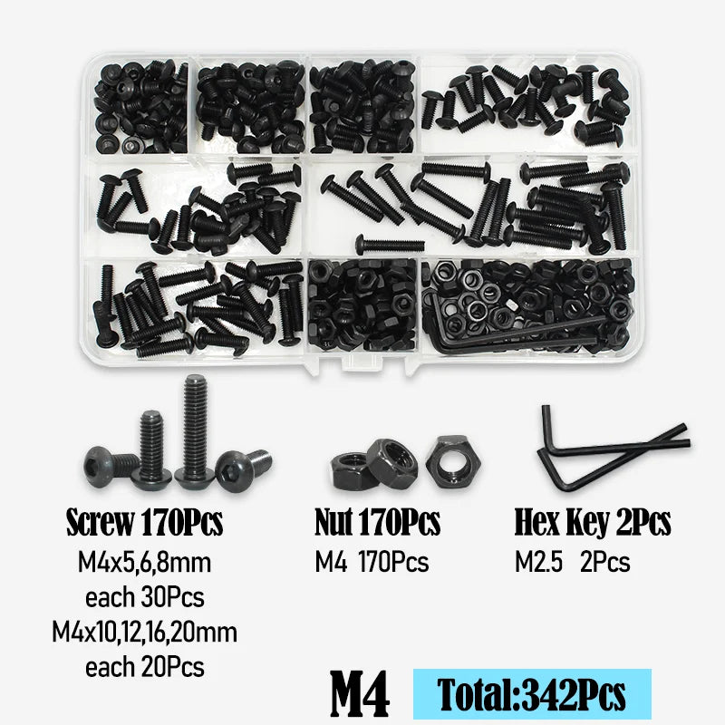 2510 to 142 Round Hex Cap Screw Kit M2 M2.5 M3 M4 M5 M6 Black 10.9 Grade Socket Button Head Allen Drive Machine Screws Bolt ISO7