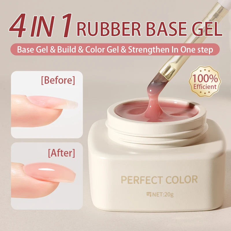 PERFECT COLOR  4-in-1 Builder Nail Gel,20g 12 Colors Rubber Base Gel Polish,Extension for DIY Salon Girls Home,Nail Art Brushes