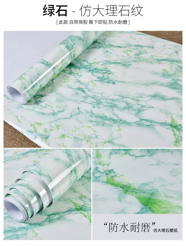 60cm Kitchen oil sticker self-adhesive marble pattern waterproof cabinet stove countertop wallpaper desktop bathroom renovation