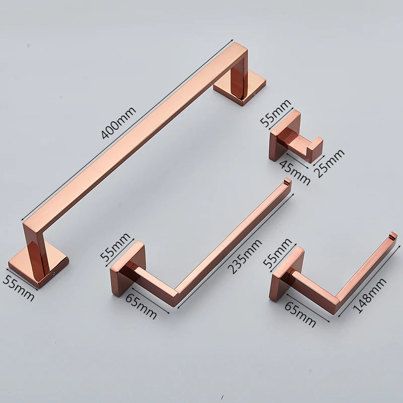 Rose Golden Accessories Set Wall-mounted Stainless Steel Clothes Hook Toilet Paper Holder Towel Bar Bathroom Hardware
