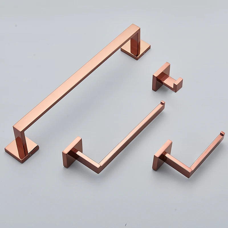 Rose Golden Accessories Set Wall-mounted Stainless Steel Clothes Hook Toilet Paper Holder Towel Bar Bathroom Hardware