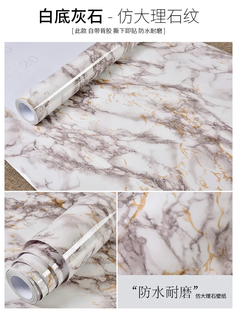 60cm Kitchen oil sticker self-adhesive marble pattern waterproof cabinet stove countertop wallpaper desktop bathroom renovation