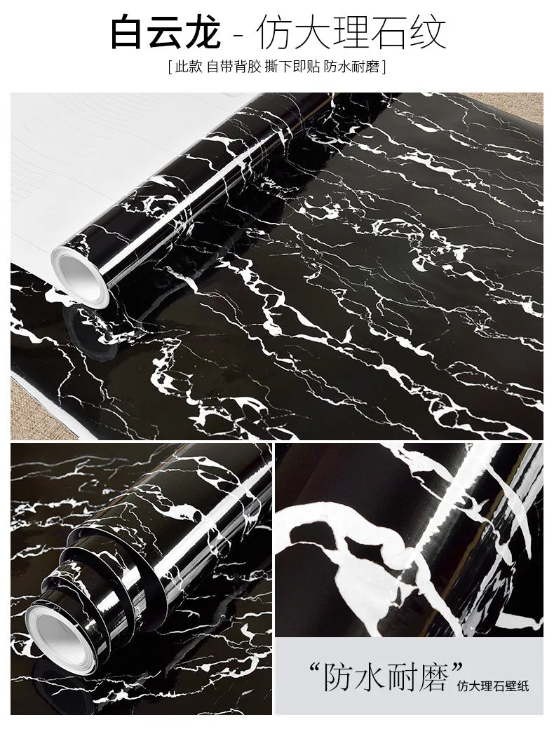 60cm Kitchen oil sticker self-adhesive marble pattern waterproof cabinet stove countertop wallpaper desktop bathroom renovation