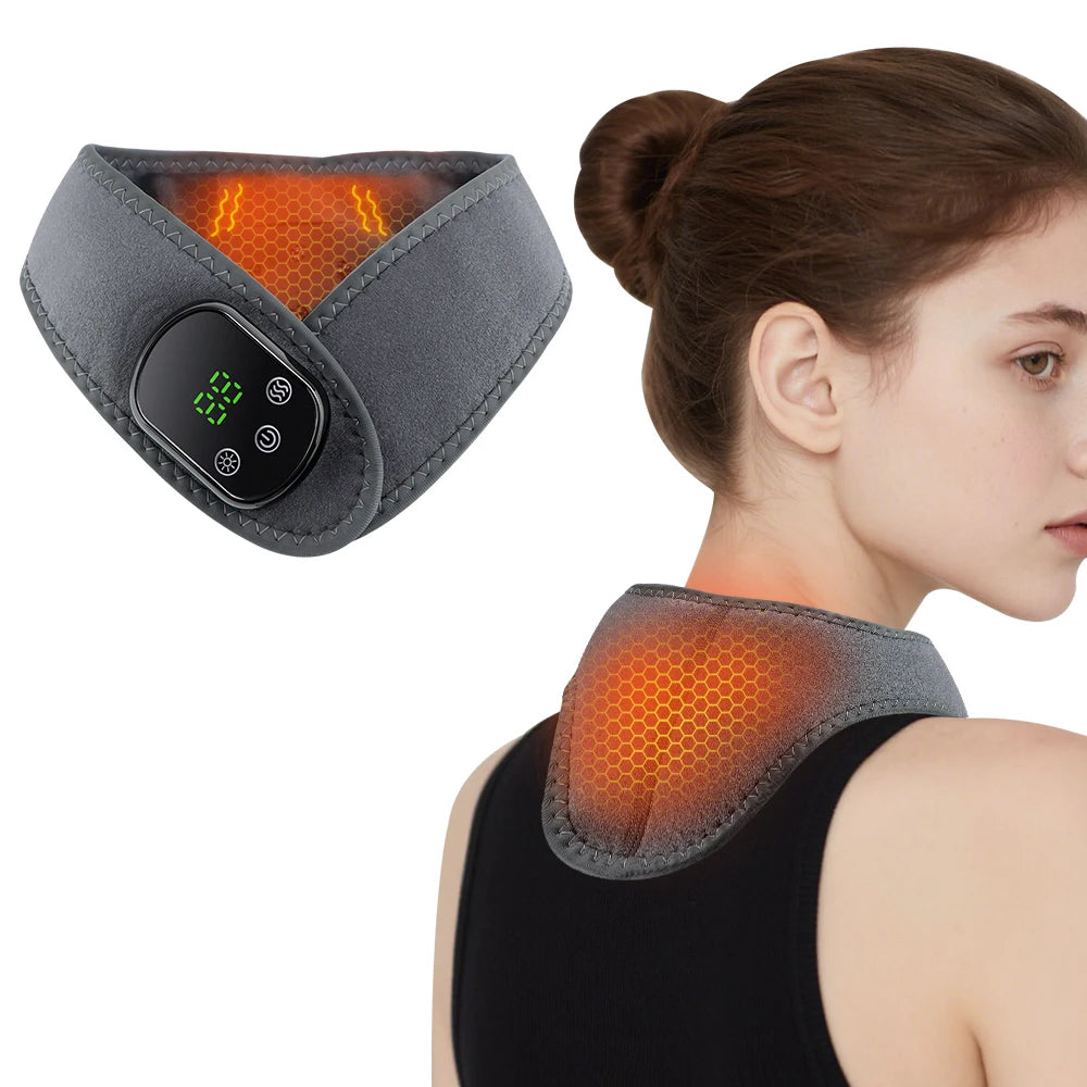 Wireless Neck Heating Pad Electric Vibration Massage Heated Neck Wrap for Neck & Shoulder Rechargeable Neck Warmer Portable