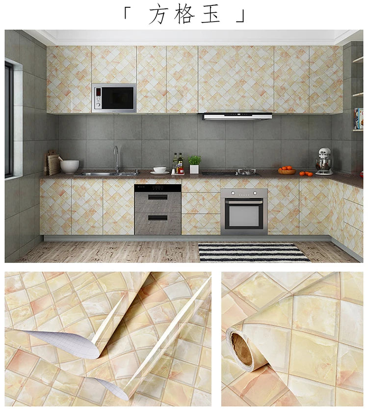 60cm Kitchen oil sticker self-adhesive marble pattern waterproof cabinet stove countertop wallpaper desktop bathroom renovation