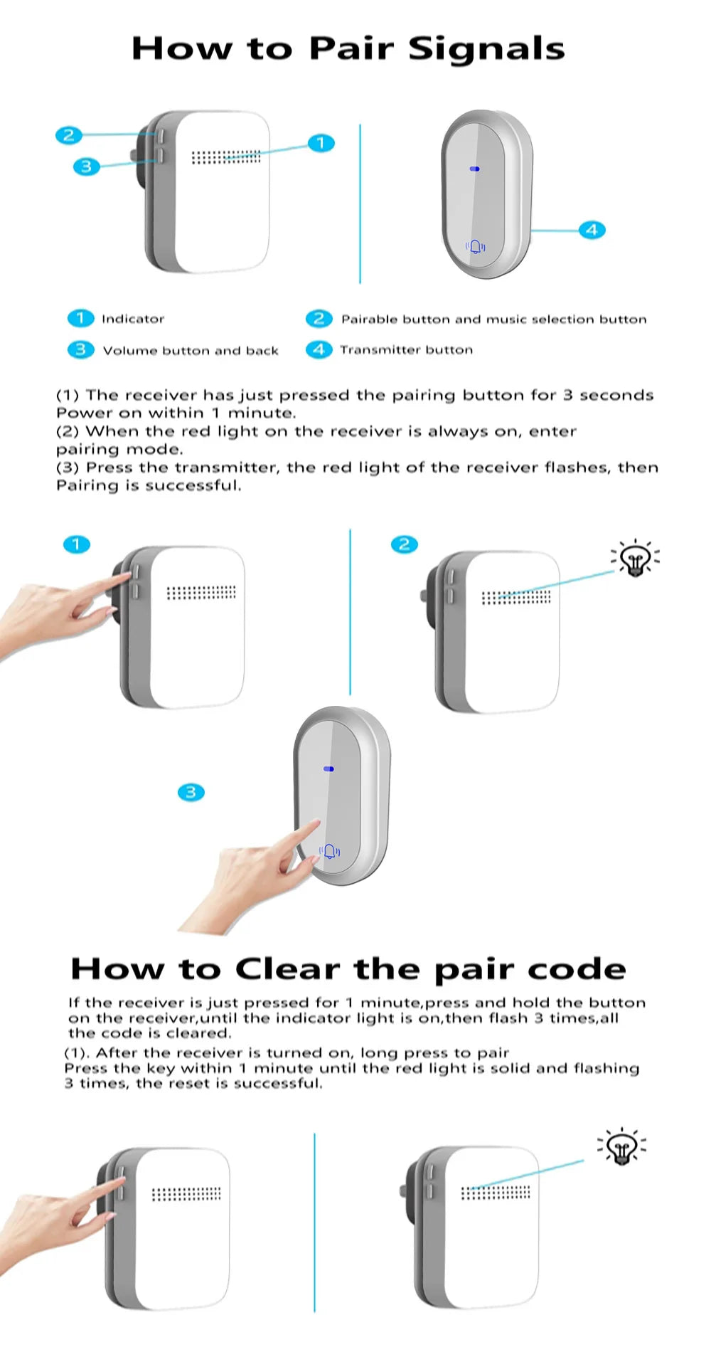 Outdoor Waterproof Long-Distance Self Powered Wireless Doorbell Without Battery Household RF433 Kinetic Door Bell
