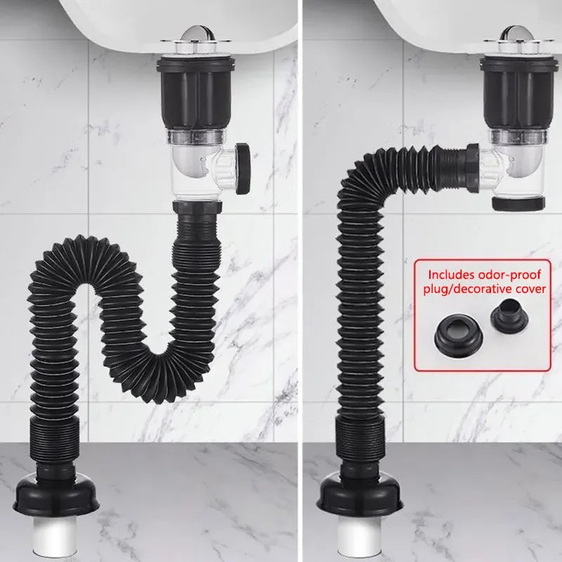 Flip Stainless Steel Washbasin Washbasin Sink Wall Drainage Pipe Kitchen Bathroom Universal Accessories Anti Odor Drainage Pipe