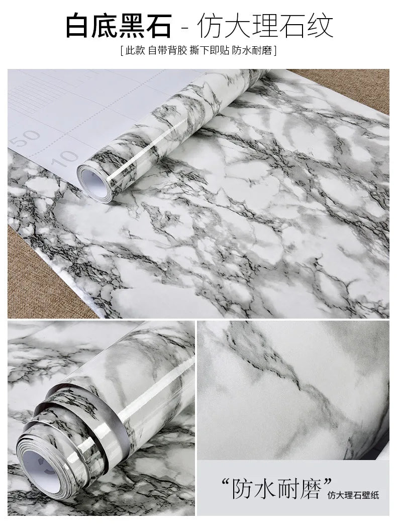 60cm Kitchen oil sticker self-adhesive marble pattern waterproof cabinet stove countertop wallpaper desktop bathroom renovation