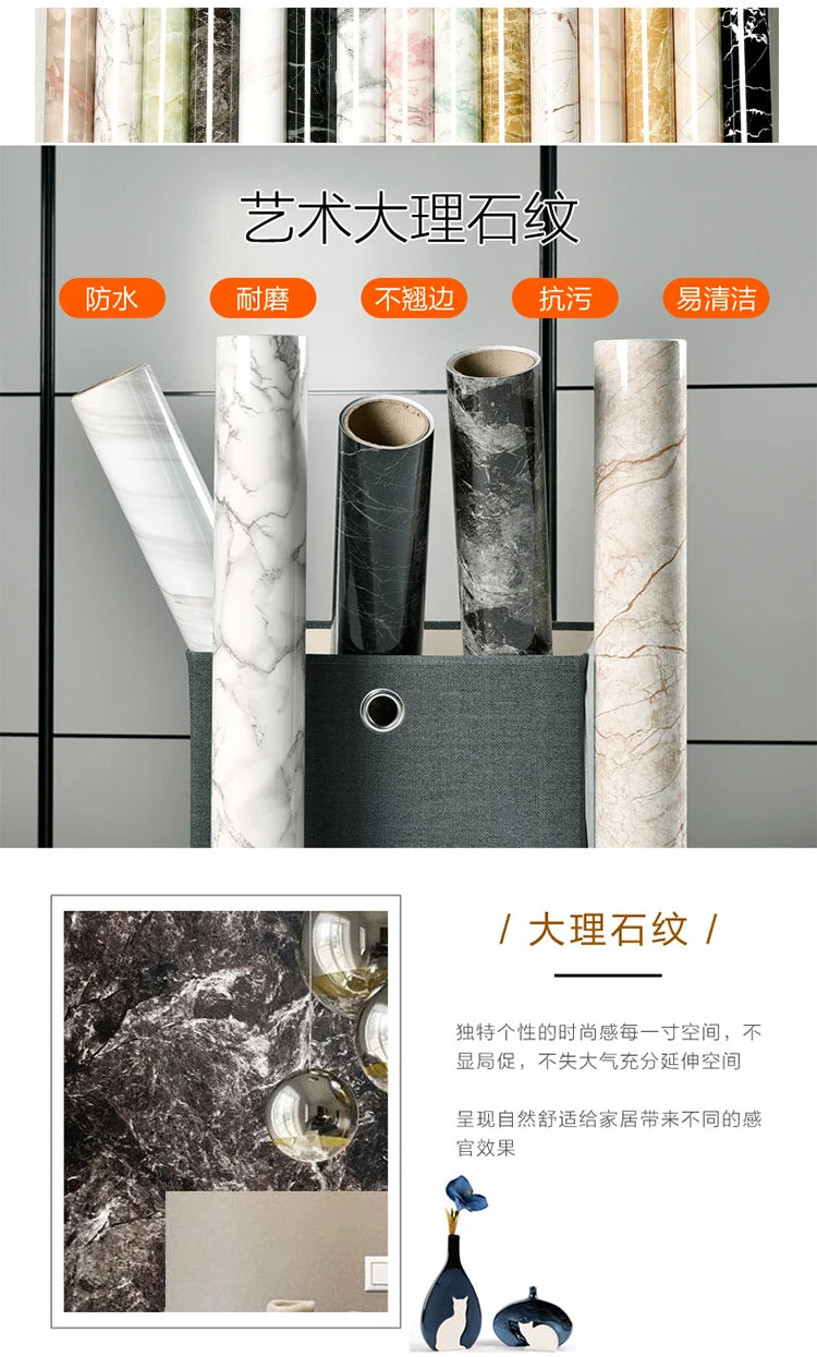 60cm Kitchen oil sticker self-adhesive marble pattern waterproof cabinet stove countertop wallpaper desktop bathroom renovation