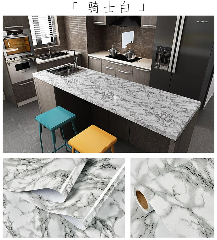 60cm Kitchen oil sticker self-adhesive marble pattern waterproof cabinet stove countertop wallpaper desktop bathroom renovation