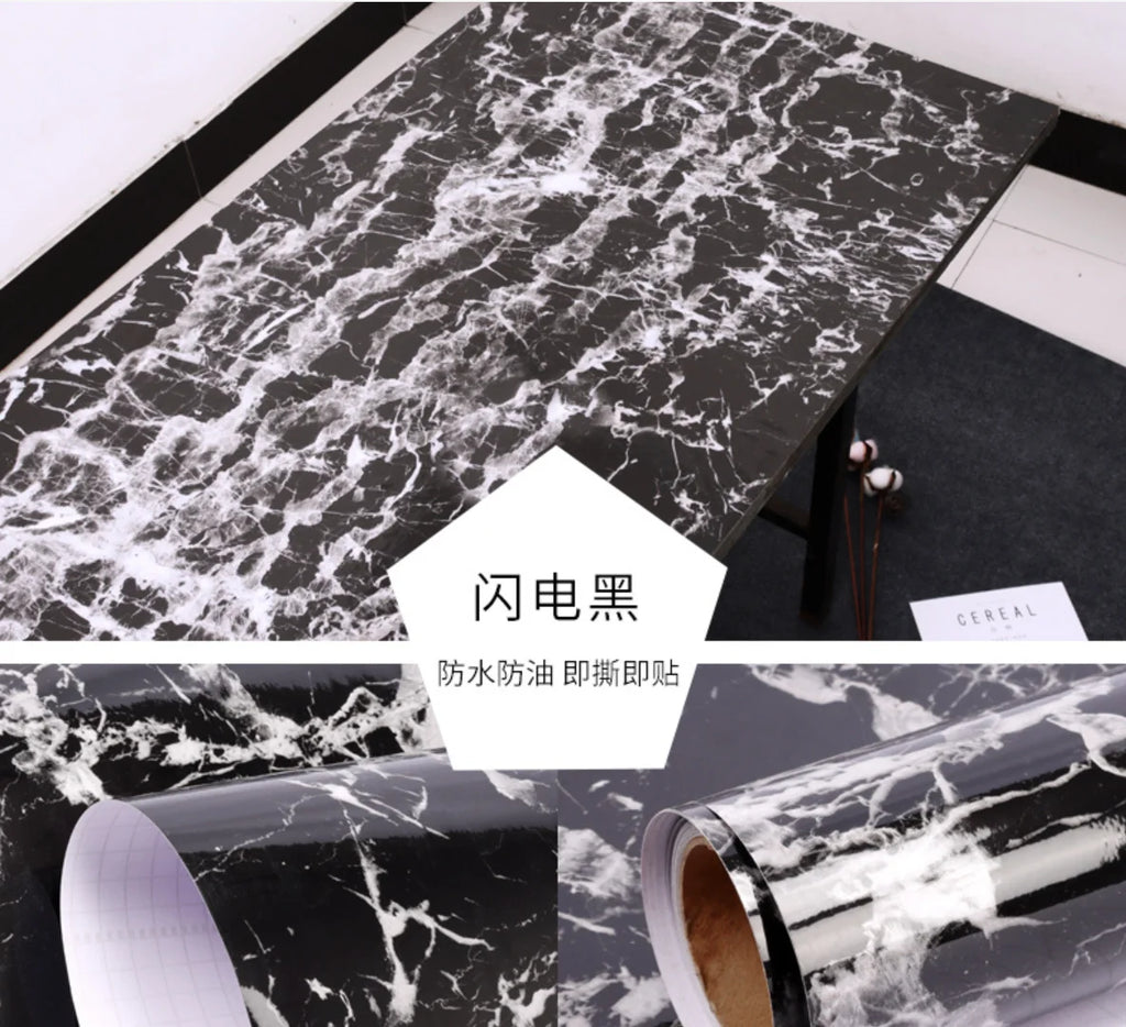 60cm Kitchen oil sticker self-adhesive marble pattern waterproof cabinet stove countertop wallpaper desktop bathroom renovation