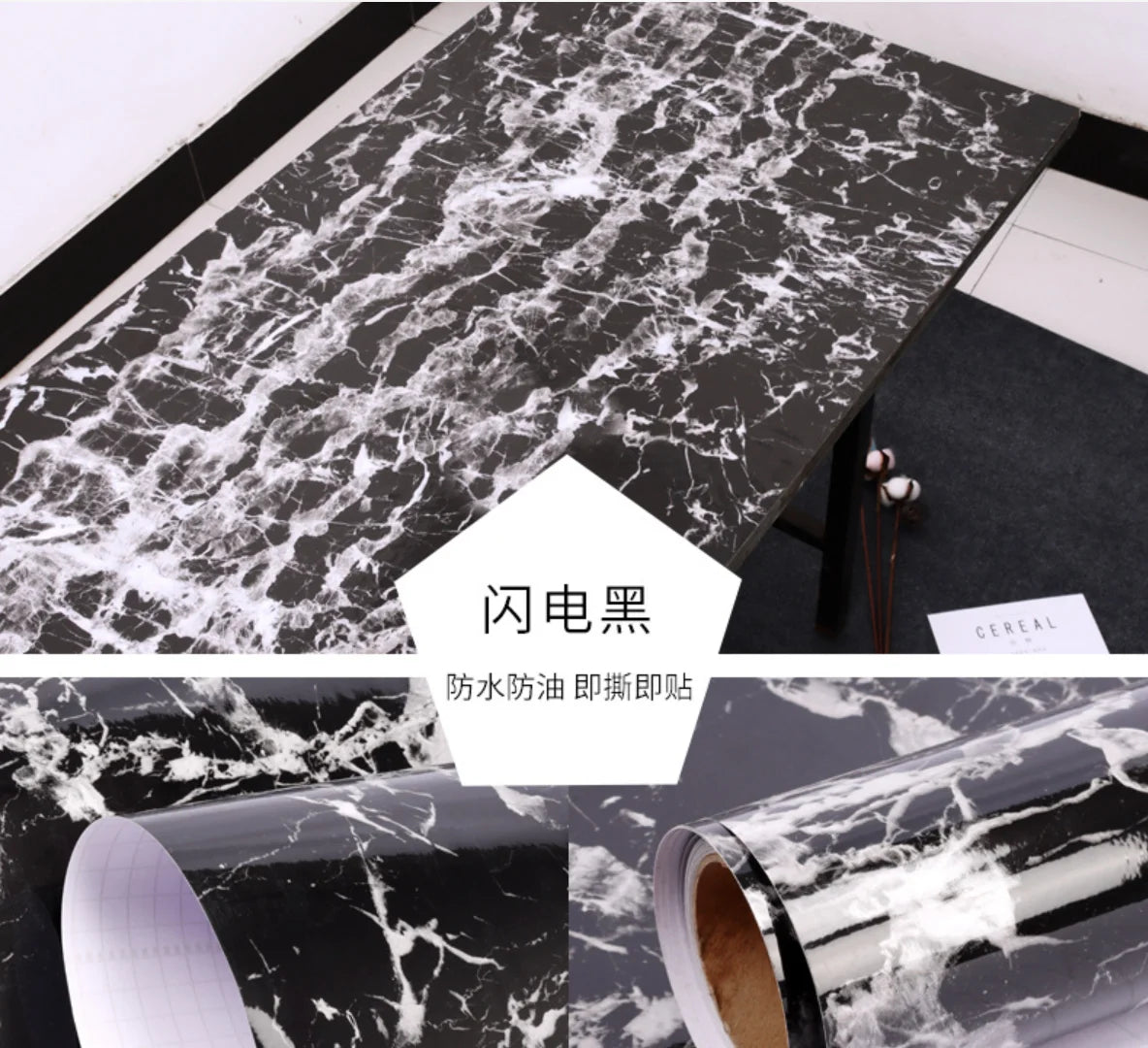 60cm Kitchen oil sticker self-adhesive marble pattern waterproof cabinet stove countertop wallpaper desktop bathroom renovation