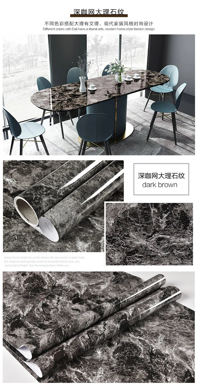 60cm Kitchen oil sticker self-adhesive marble pattern waterproof cabinet stove countertop wallpaper desktop bathroom renovation