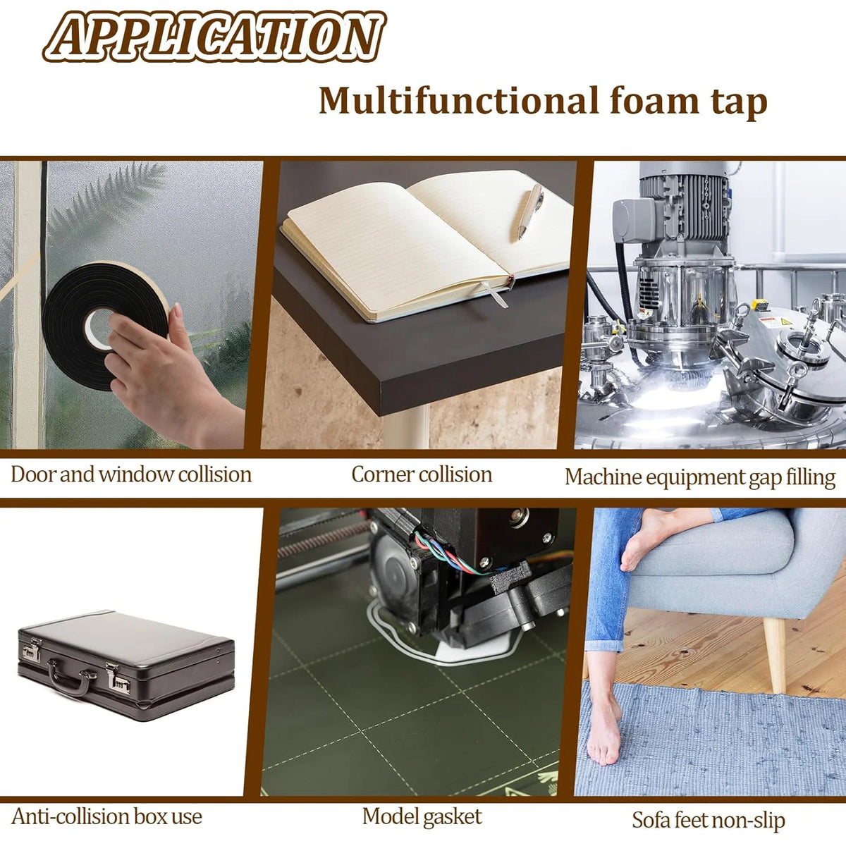 Black Soundproof Foam Tape for Single-Sided Sound Insulation, Shock Absorption and Door and Window Joint Filling