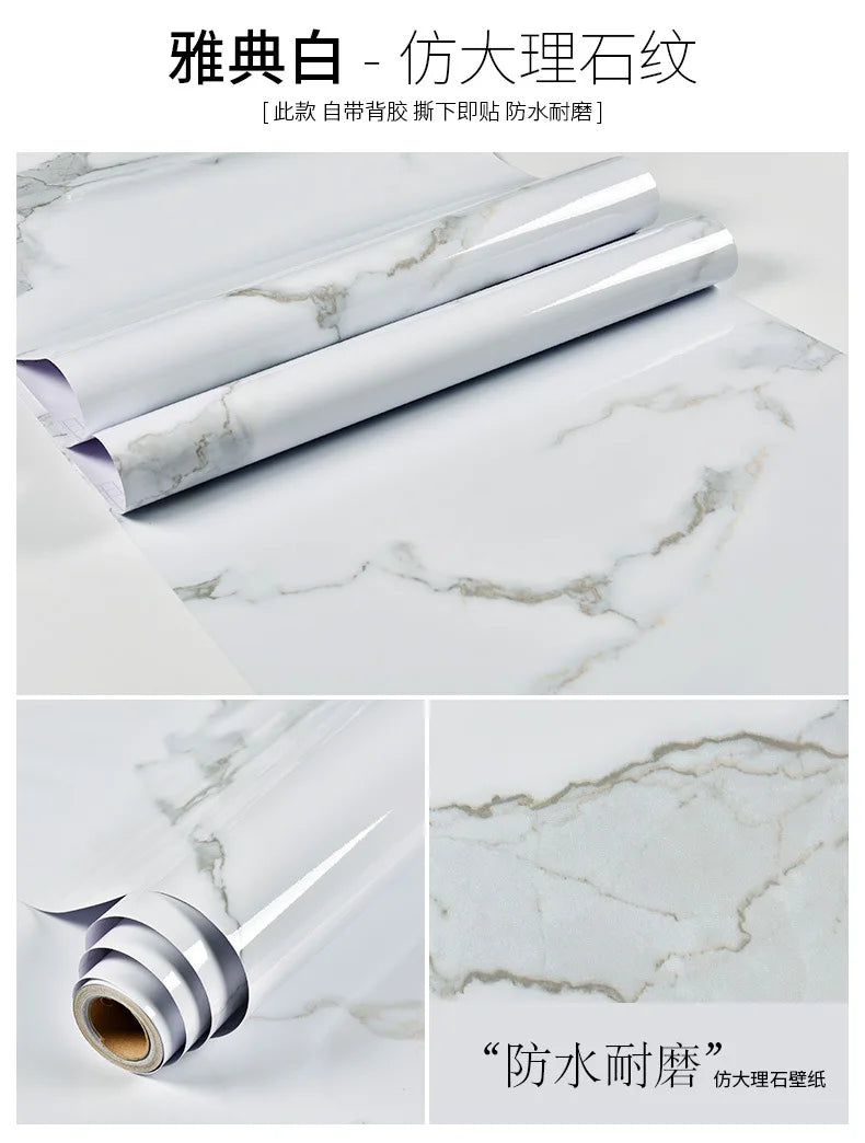 60cm Kitchen oil sticker self-adhesive marble pattern waterproof cabinet stove countertop wallpaper desktop bathroom renovation