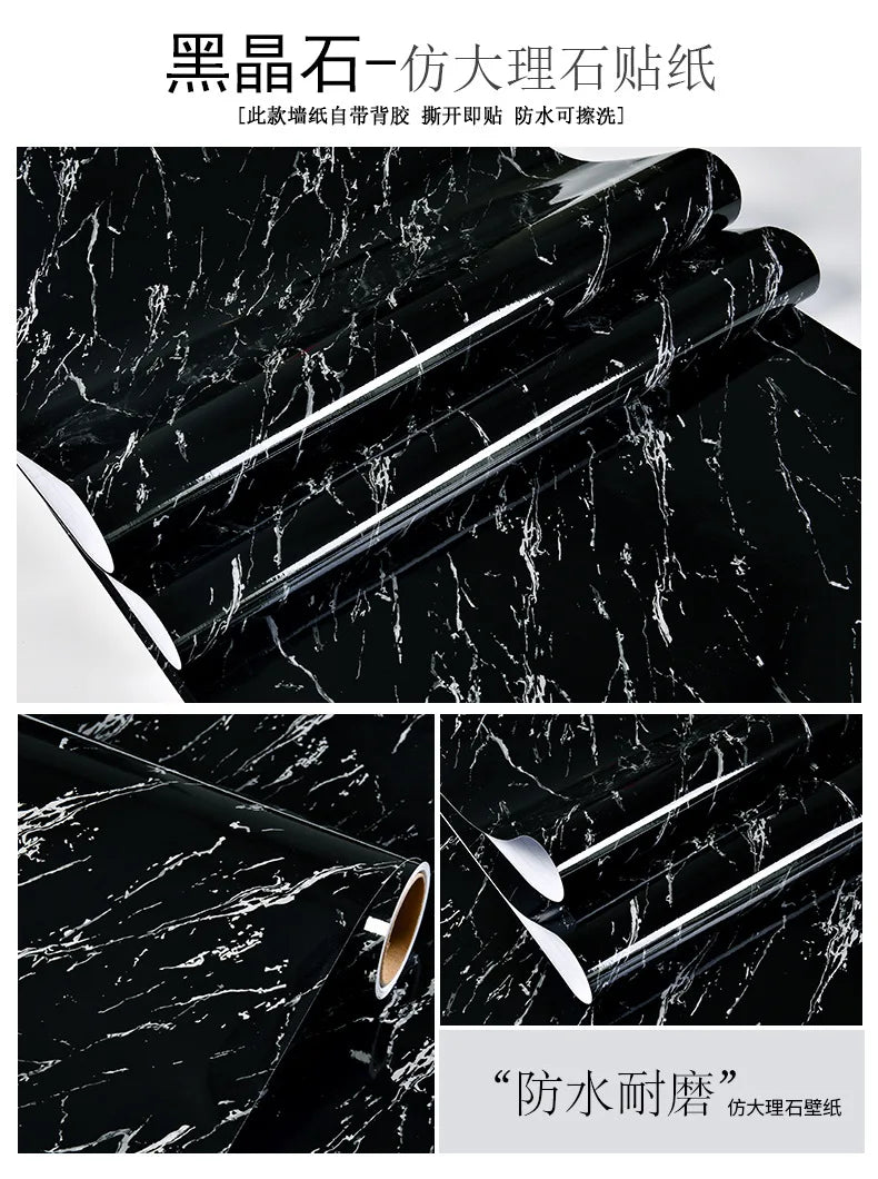 60cm Kitchen oil sticker self-adhesive marble pattern waterproof cabinet stove countertop wallpaper desktop bathroom renovation