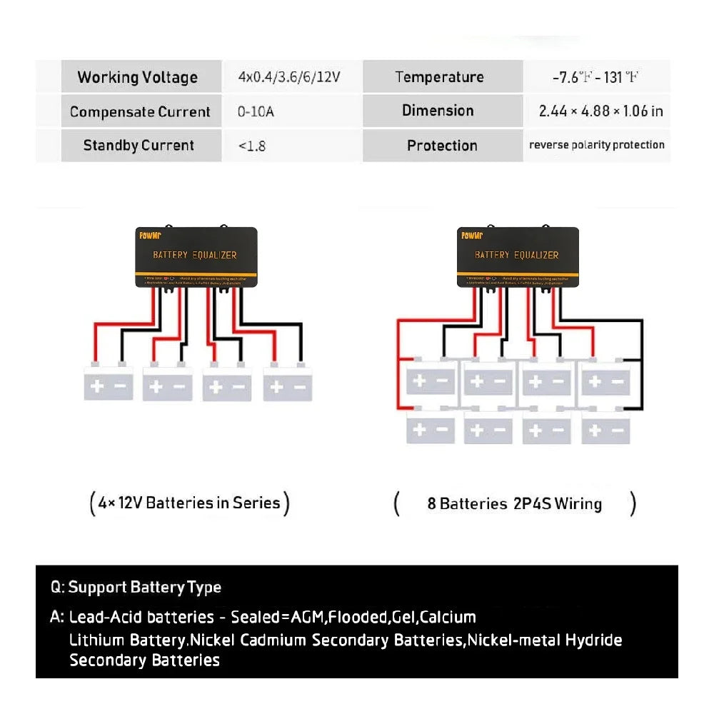PowMr 24V48V Battery Balancer Voltage Equalizer for Lithium Iron Phosphate Battery Power Balances Voltage to Extend Battery Life