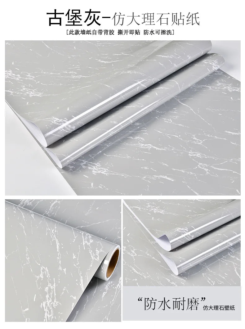 60cm Kitchen oil sticker self-adhesive marble pattern waterproof cabinet stove countertop wallpaper desktop bathroom renovation