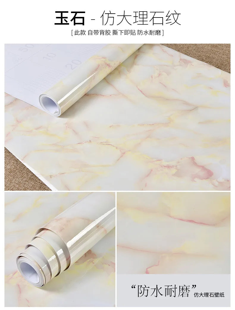 60cm Kitchen oil sticker self-adhesive marble pattern waterproof cabinet stove countertop wallpaper desktop bathroom renovation