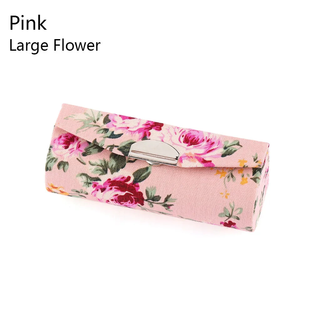 Retro Embroidered Flower Lipstick Case Mirror Packaging Lip Gloss Box Lipstick Holder Jewelry Makeup Storage Women Grils Gift