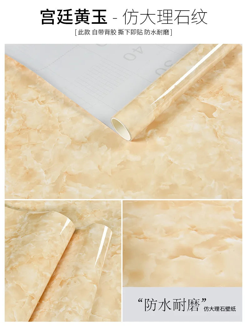 60cm Kitchen oil sticker self-adhesive marble pattern waterproof cabinet stove countertop wallpaper desktop bathroom renovation