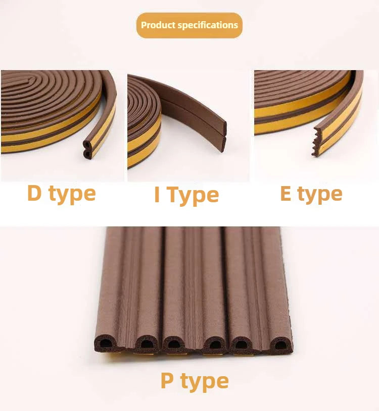 5m/10m Weather Stripping Door Seal Strip Type D Self-adhesive Draft Stopper Tape Window Insulation Noise Rubber Sealing Strip