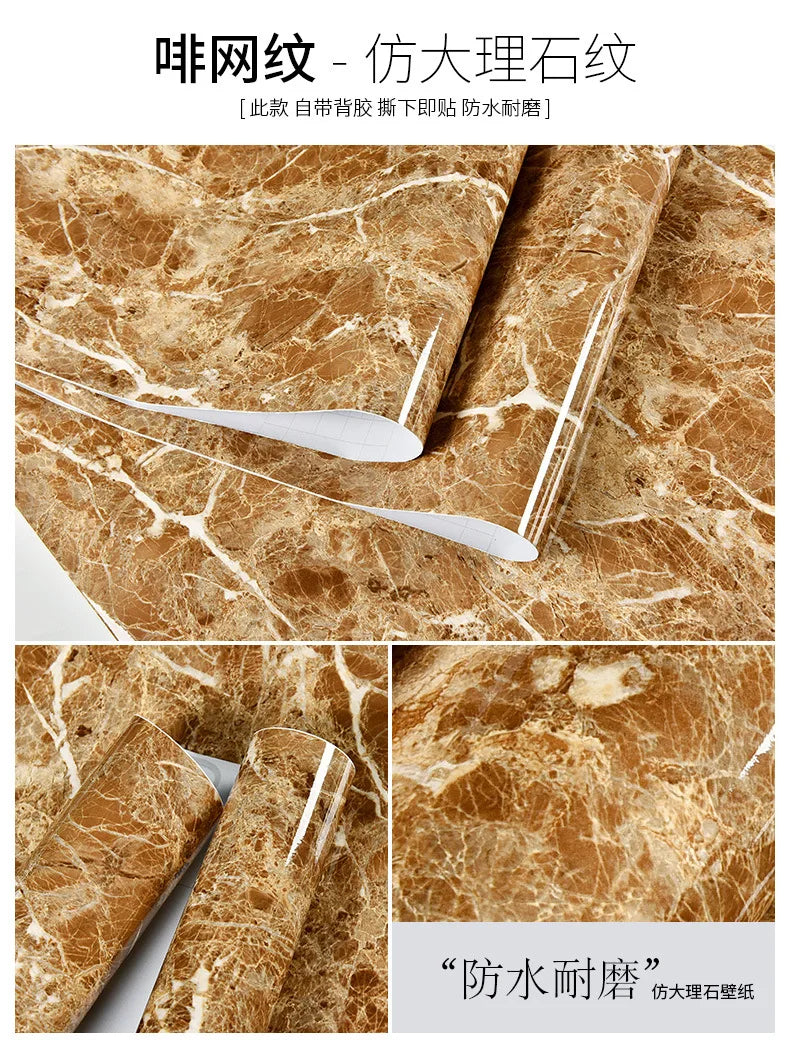 60cm Kitchen oil sticker self-adhesive marble pattern waterproof cabinet stove countertop wallpaper desktop bathroom renovation