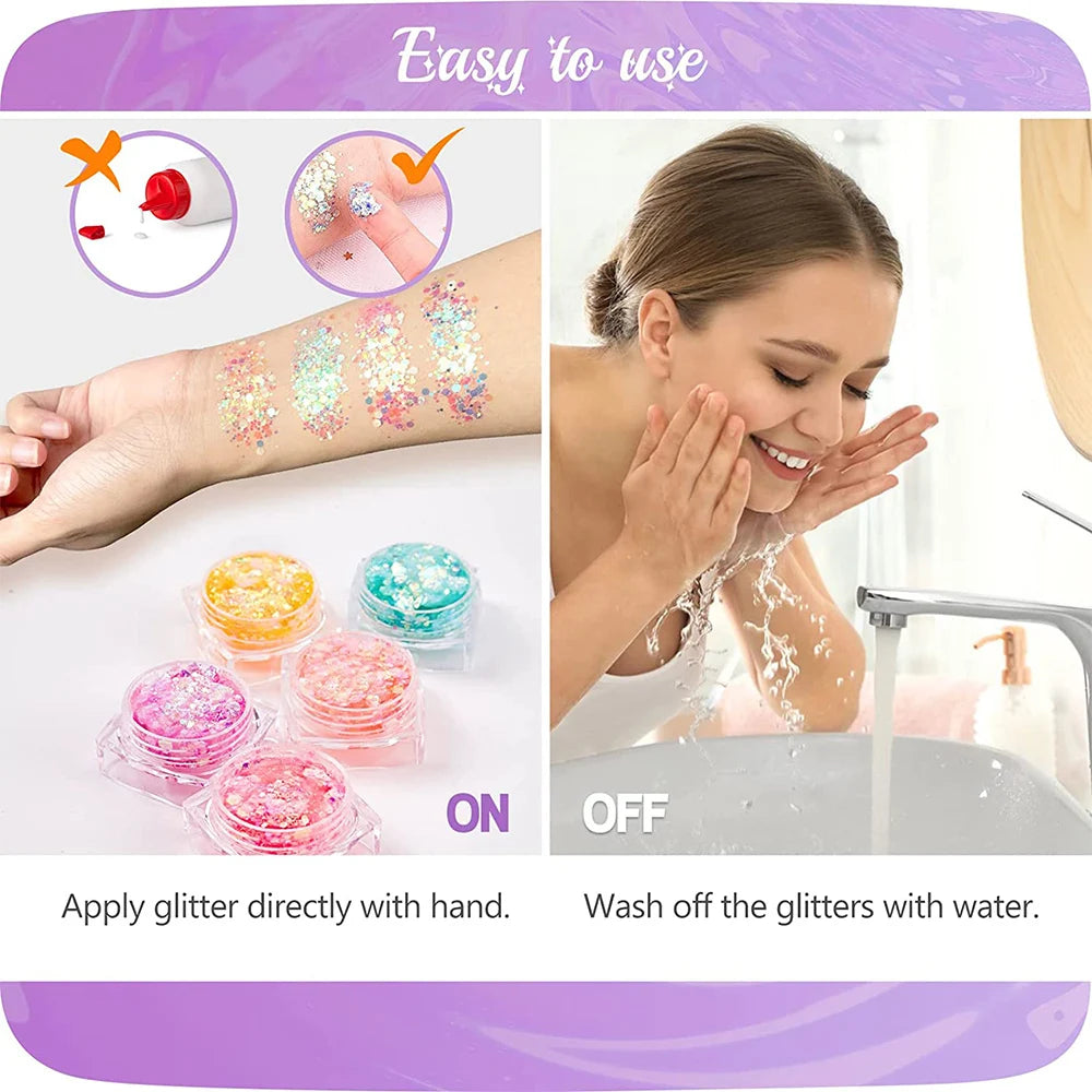 12 Colors Glitter Gel Makeup Glow in The Dark Body Glitter Gel UV Face Glitter for Women Festival Party Glitter Makeup Gel