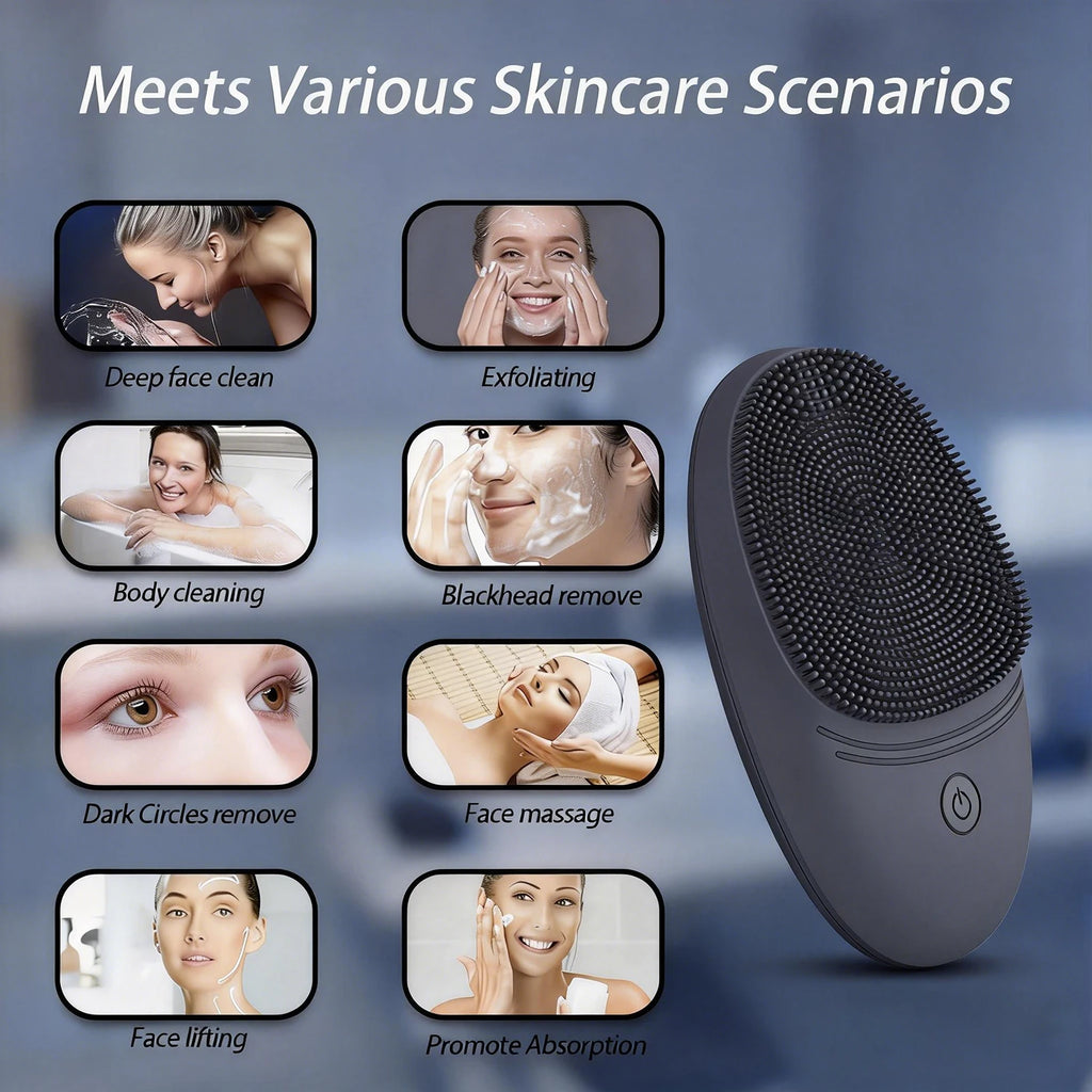Electric Soft Silicone Facial Cleansing Brush, Cleaning Brush, Sonic Vibration to Remove Makeup, Deep Cleaning.