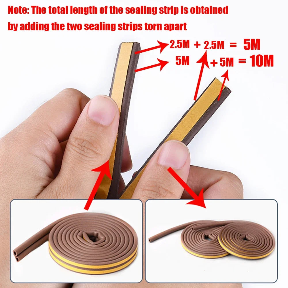 5m/10m Weather Stripping Door Seal Strip Type D Self-adhesive Draft Stopper Tape Window Insulation Noise Rubber Sealing Strip