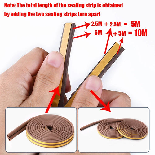 5m/10m Weather Stripping Door Seal Strip Type D Self-adhesive Draft Stopper Tape Window Insulation Noise Rubber Sealing Strip