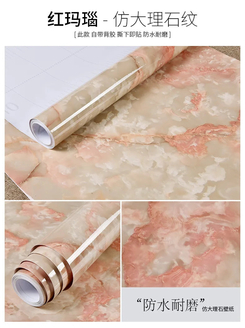 60cm Kitchen oil sticker self-adhesive marble pattern waterproof cabinet stove countertop wallpaper desktop bathroom renovation
