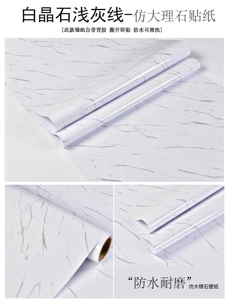 60cm Kitchen oil sticker self-adhesive marble pattern waterproof cabinet stove countertop wallpaper desktop bathroom renovation