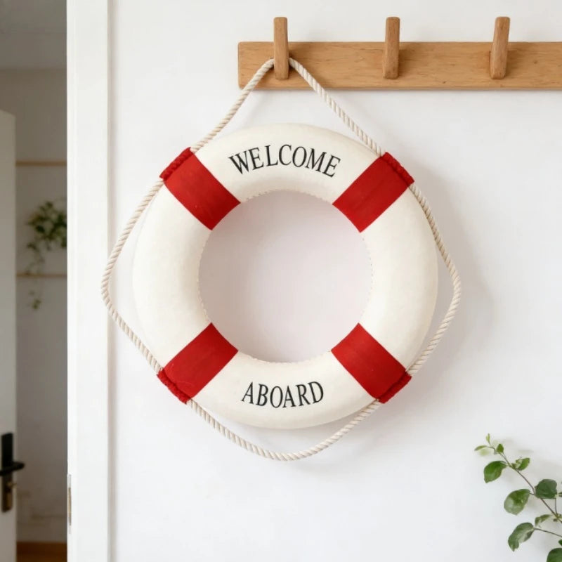1PC Red Blue Life Buoy Decor - 5.5'' Nautical Style Statue | Home Room Desktop Scene Ornament