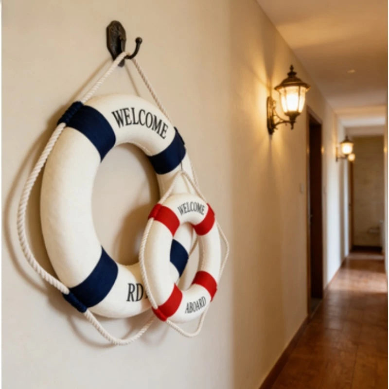 1PC Red Blue Life Buoy Decor - 5.5'' Nautical Style Statue | Home Room Desktop Scene Ornament