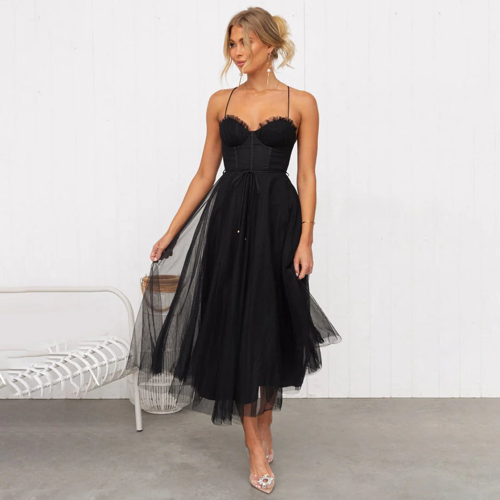 Damen Elegantes Kleid Mit Spaghettiträgern | Midi