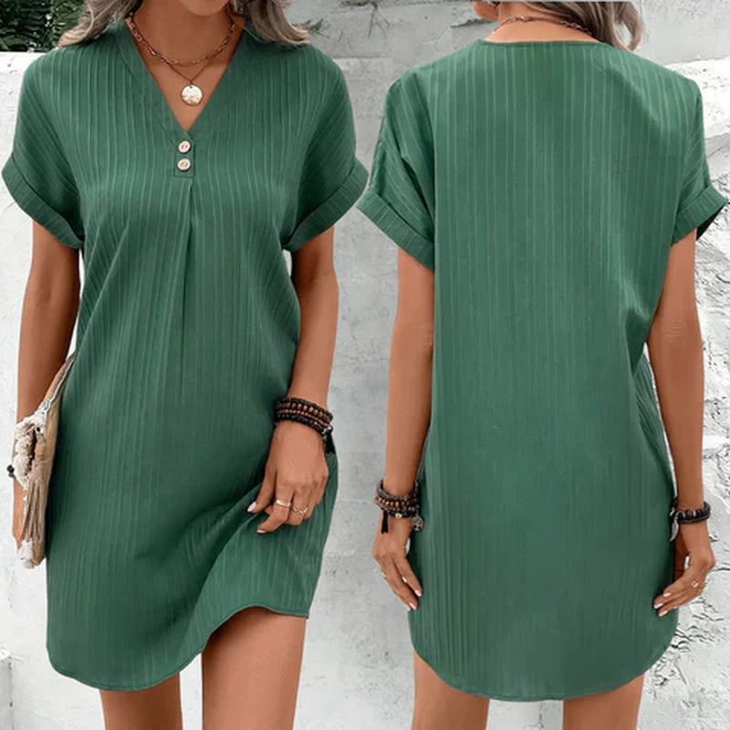 Jurk Dames | Zomerjurk Met V-Hals En Korte Mouw
